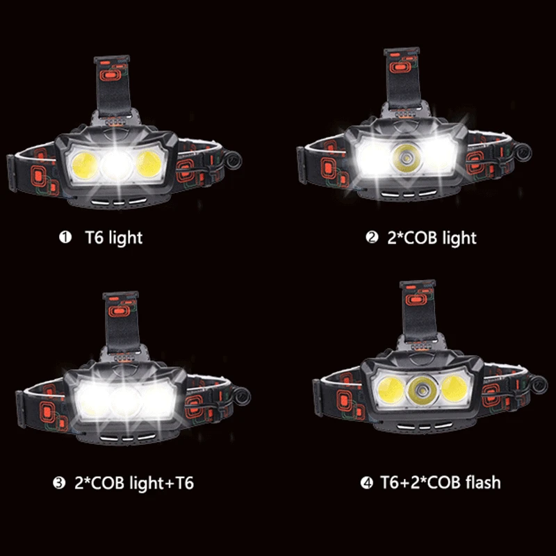Szuper Fényes LED Fényszóró-T6+2COB LED Fényszóró fényszóró vízálló Zseblámpa Lanterna fej fény Használata 2*18650 akku a Kemping 4